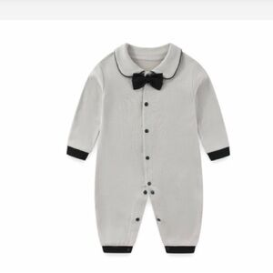 Elegant White Kids Footie with Black Trim